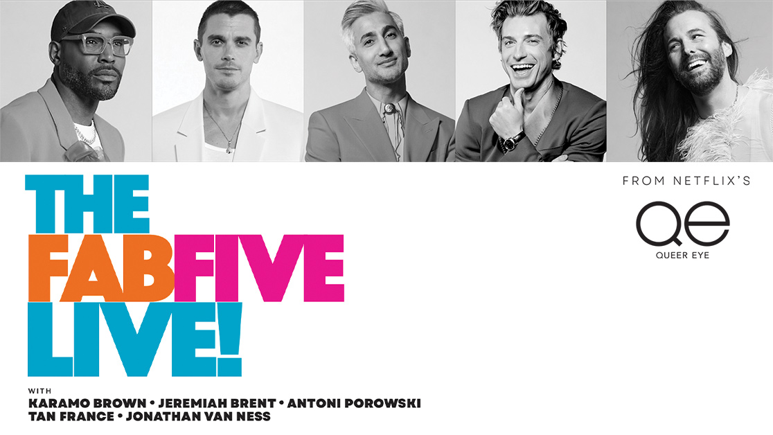 The Fab Five Live tour poster featuring the Queer Eye cast and five-city tour dates.