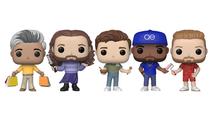 Funko Pop vinyl figures of the Queer Eye Fab Five cast in their signature looks.