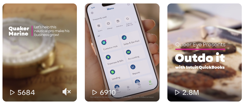 QuickBooks branded content including the Outdo It with Intuit QuickBooks series and creator campaign videos.